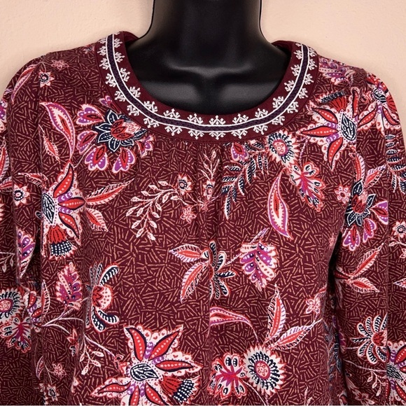 SMALL OLD NAVY BURGUNDY RED BOHO BLOUSE TOP COTTON FLORAL BOHEMIAN EMBROIDERED - Picture 7 of 10